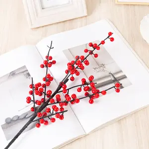 Spring Festival Christmas Berries red holly flower arrangement Red color Artificial Berry Branch Home Christmas Tree Ornaments