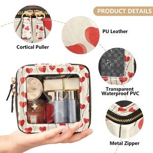 PU Leather Patchwork Makeup <b>Bag</b> Portable <b>clear</b> Red Heart Print Waterproof Toiletry Pouch <b>Travel</b> Makeup <b>Bag</b> - Product Image 5