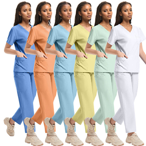 女性女性用看護看護師スクラブユニフォームセット女性用Vネックストレート - Product Image 3