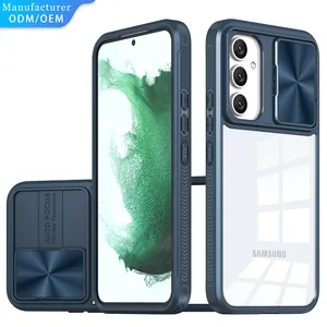 Für Samsung Galaxy A54 Clear Case mit verschiebbarer Kamera objektiv abdeckung, Stoßstangen ecke Hard Back Soft Frame Slim Transparent