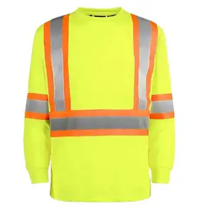 PPE Work Clothing Hi Vis Work T-Shirt With Reflective Tape Cotton Drill Safety Shirt for Men