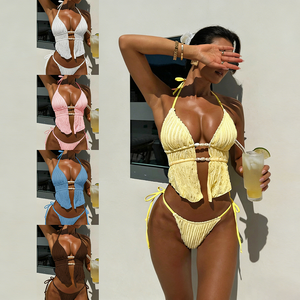 Conjunto de bikini sexy con tiras y tanga para mujer, traje de baño de dos piezas, traje de baño atrevido, bikini de playa - Product Image 1