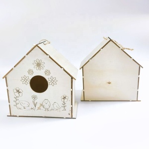 לא צבועים מלאכה לא צבועים מעור ציפור עץ בית לציפור לילדים קישוט חינוכי - Product Image 4