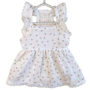 Vêtements pour animaux de compagnie, robe babydoll à imprimé cerise, polyester blanc, printemps-été, pour chats et chiens - Product Image 4