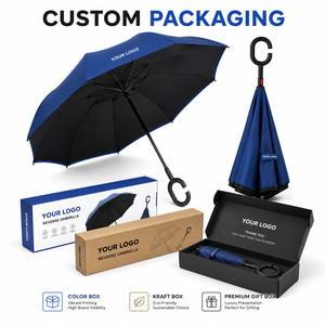 Custom Logo Double Layer Inverted Reverse <b>Umbrella</b> C-Shape Handle Windproof Self-Standing <b>Large</b> <b>Umbrella</b> for Rain Car Travel - Product Image 5