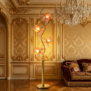Glam 4 Blooms Lotus <b>Floor</b> <b>Lamp</b> S Curve Gold Metal Rod Acrylic Petal <b>Shade</b> Bedroom Accent Lighting - Product Image 1