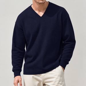 <span class=keywords><strong>Pull</strong></span> en maille torsadée col en V pour homme, <span class=keywords><strong>bleu</strong></span> <span class=keywords><strong>marine</strong></span> uni, <span class=keywords><strong>pull</strong></span> décontracté en maille pour homme, fournisseur en gros avec logo personnalisé - Product Image 1