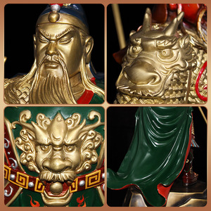 Lujo bronce decoración del hogar Fengshui Guan Yu ornamento gran cobre Guanyu estatua para la venta - Product Image 6