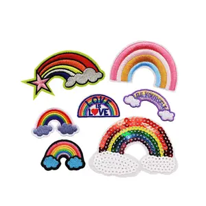 New Design cartoon Rainbow sequin kids clothing Dress phone case logo embroidery patches