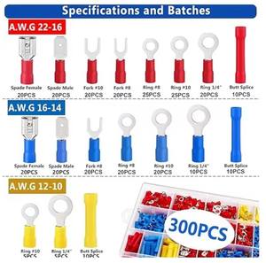 Kit surtido de conectores de crimpado de cable aislado de 300 Uds. Con terminales de cable automotriz de crimpado de <span class=keywords><strong>desconexión</strong></span> rápida a tope de pala de anillo - Product Image 2