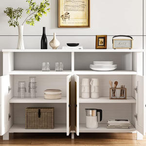 ห้องครัวขาตั้งไมโครเวฟห้องนั่งเล่น MDF Media คอนโซลตู้ฝรั่งเศส TV ตู้ไซด์บอร์ด 2 ประตูหวายชั้นวางที่ถอดออกได้ - Product Image 2