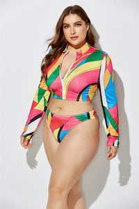 Traje de baño de <span class=keywords><strong>Tanga</strong></span> de manga larga de talla grande para mujer con sombrero para Chubby Trajes de baño de 3 piezas Traje de baño de tres piezas Traje de baño - Product Image 2
