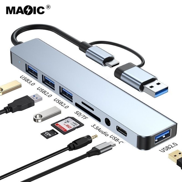 Wholesale Multifunctional Card Reader USB 3.0 Docking Station 8 in 2 USB C Hub for Phone Tablet and Laptop