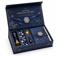 Scatola Regalo Pieghevole Magnetica in Cartone Rigido Grigio con Stampa in Lamina d'Oro e Goffratura Profonda, Stile Libro, per Sigilli in Cera e Regali Natalizi