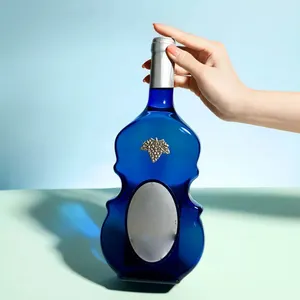 Luxury Violin Shape Glass Bottles For Alcoholic Champagne Juice With Cork Cap Support Screen Printing Surface