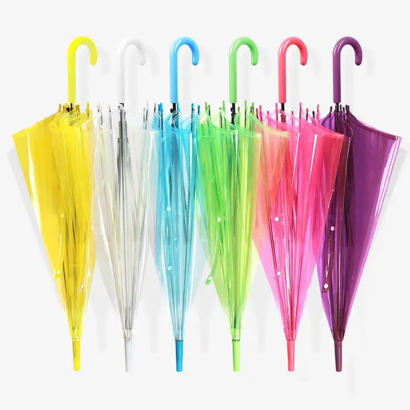 Factory Customized Logo Clear Umbrellas Kids Parasol Colorful Transparent PVC Umbrella with Printing for Promotion