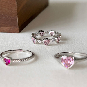 แหวนเพทายสีช<span class=keywords><strong>ม</strong></span>พูสุดเท่น่า<span class=keywords><strong>รัก</strong></span>ล้อมรอบด้วยหัวใจเพทายหลายดวง S925วงแหวนเปิดสีเงินสเตอร์ลิงไ<span class=keywords><strong>ม</strong></span>่<span class=keywords><strong>ซี</strong></span>ดจาง - Product Image 1