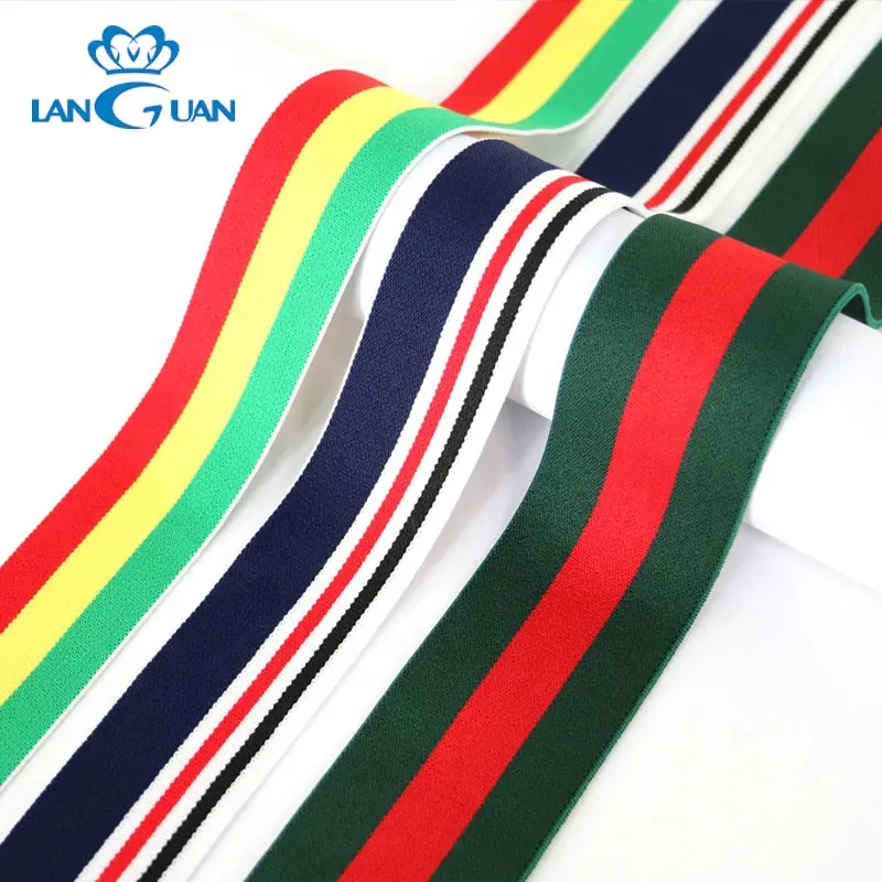 China 30mm/40mm flat polyester stripe colored elastic band