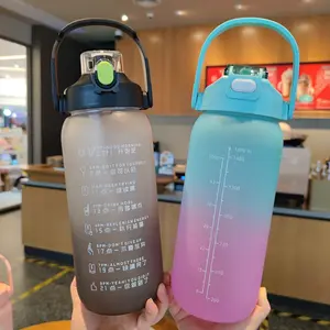 Botella de agua deportiva de gran capacidad, de plástico, con mango, color degradado, para gimnasio, 1800ml