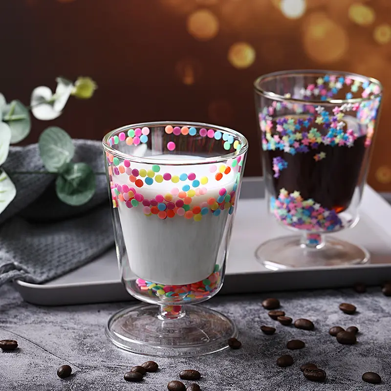 250Ml Gekleurde Ster Glitter Borosilicaat Glazen Beker Starry Cup Dubbellaags Glas Water Koffie En Melk Cup