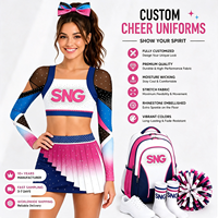 Tenues de cheerleading personnalisées pour adolescentes, ensembles de cheerleading, jupes, tenues d'entraînement Allstar avec strass, accessoires nœuds, Spandex/Polyester SNG