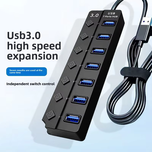 <span class=keywords><strong>Hub</strong></span> <span class=keywords><strong>USB</strong></span> 7 en 1 Répartiteur Haute Vitesse 7 Ports 5Gbps avec Adaptateur Secteur et Interrupteur Câble Long <span class=keywords><strong>Hub</strong></span> d'Extension Multiple - Product Image 1