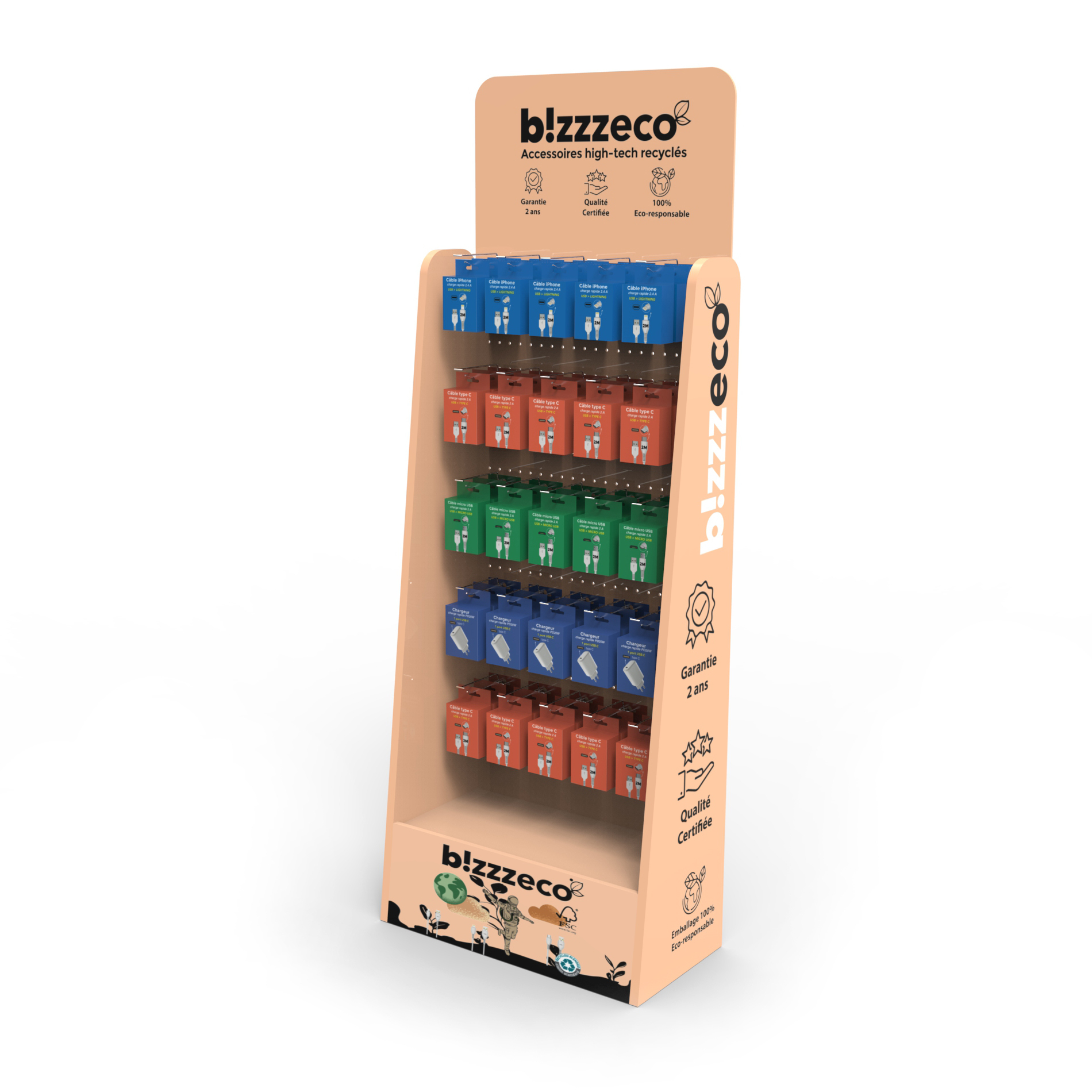 Customized Wood Pegboard Floor Standing Display Shelf with Hooks for Mobile Phone Accessories for Supermarkets — view 3