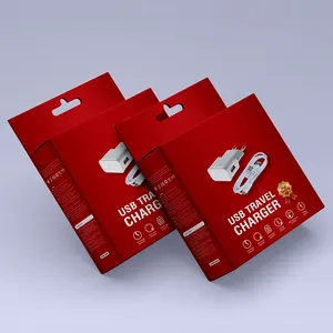 Prodotti elettronici personalizzati cavo portatile scatola di carta rossa scatola auricolare Bluetooth imballaggio spedizione sottile pacchetto con gancio