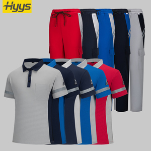 Mono de <span class=keywords><strong>trabajo</strong></span> de poliéster transpirable antiestático personalizado para <span class=keywords><strong>hombre</strong></span>, polos reflectantes de manga corta, pantalones, uniformes de <span class=keywords><strong>trabajo</strong></span> cómodos - Product Image 1