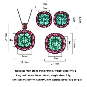 Fashion Eco-friendly Copper Wedding Jewelry Emerald Necklace <b>Set</b> 14*14-12*12mm Green Cubic Zirconia Square <b>Earrings</b> Rings <b>Set</b> - Product Image 6