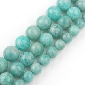 ลูกปัดหินอะมาโซไนต์ธรรมชาติขนาด 6/8/10 มม. สีฟ้า รูปทรงกลม สำหรับทำเครื่องประดับ DIY สร้อยข้อมือ ขายส่ง - Product Image 1