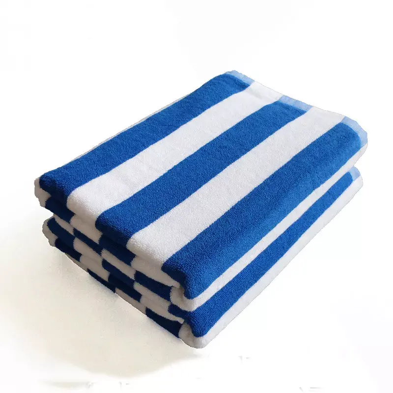 Serviette de bain 100% coton à rayures blanches et bleues pour serviette de piscine spa hôtel de plage au prix d'usine