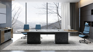 Mesa de Conferencia Rectangular de Madera y Metal Ecológica Contemporánea para 8-10 Personas, Opciones Personalizadas para Oficina en Casa y Reuniones de Oficina - Product Image 2