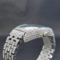 Montre à quartz pour homme Miss Fox, entièrement sertie de diamants, plaquée or, cadran noir en forme de baril, étanche, avec fonction luminescente dans le noir