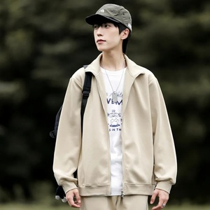 Veste en coton brodée sportive d'automne pour l'extérieur, entièrement zippée, avec logo personnalisé, double face, col montant et fermeture éclair - Product Image 2