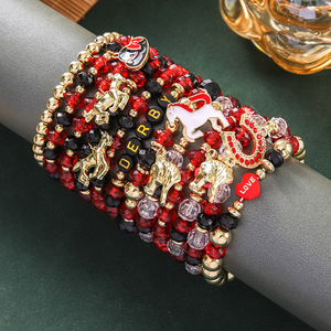 Horse Racing Day <b>Bracelet</b> Set 12pcs <b>Red</b> Black Beads Alloy Animal Design Gift Jewelry - Product Image 2