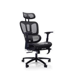 Chaise de bureau ergonomique noire en maille avec appui-tête réglable, accoudoirs pivotants, chaise de conférence - Product Image 1