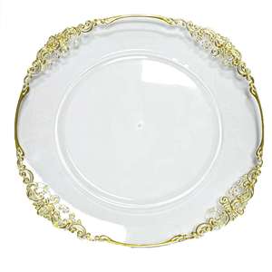 Assiettes <span class=keywords><strong>de</strong></span> présentation transparentes <span class=keywords><strong>de</strong></span> 13 pouces avec bordure perlée dorée pour <span class=keywords><strong>mariage</strong></span>, <span class=keywords><strong>anniversaire</strong></span>, dîner, vaisselle - Product Image 5