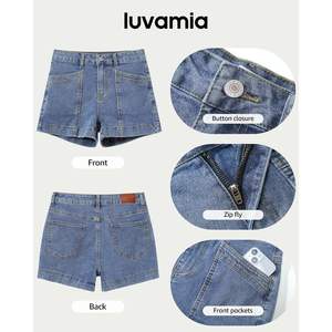 2025 <b>Women's</b> High Waisted Stretchy Jean <b>Shorts</b> Trendy Casual Distressed Cut off Jorts with Pockets and Button Decoration - Product Image 6