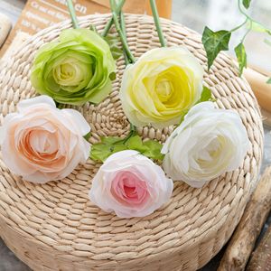 Rose artificielle Meimuchengzhou Lulian à branche unique, jaune, vert, orange clair, en tissu tissé, pour décoration de mariage - Product Image 1