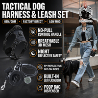 Ensemble laisse rétractable LED et harnais tactique pour chien, rechargeable par USB, étanche, pour grands chiens, 5m