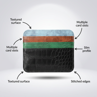 WRIZA Porte-cartes d'identité multifonctionnel mince en polyester motif crocodile de haute qualité avec poche verticale pour cartes de crédit et de travail pour hommes
