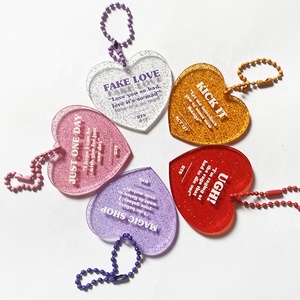 Custom high quality heart ticket hotel shape glitter acrylic plastic keychain