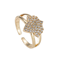 Bague tendance en forme de feuille plaquée or éblouissante, pavée de zircone cubique, ajustable, à bande ouverte, scintillante, pour femme, cadeau