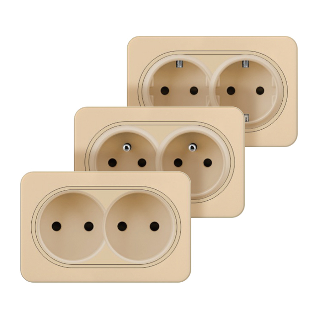 EU Standard 10A 2 Outlets 2 Way Switched Electric Wall Socket with Retro Style