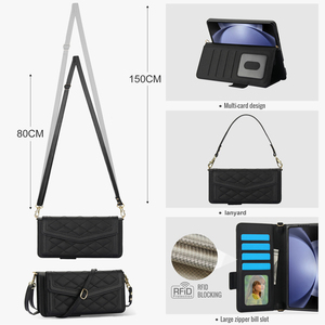 Funda de Cuero PU con Ranuras para Tarjetas y Dinero, Bloqueo RFID, Correa de Cuello, Soporte Plegable para <span class=keywords><strong>Z</strong></span> Fold 7 - Product Image 6
