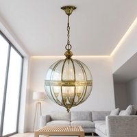 Lustre globe en laiton antique Jingshi Lighting, cage en verre ronde avec bande métallique décorative, luminaire de plafond classique pour la maison