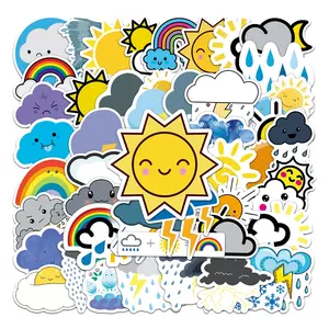 50 Stuks Schattige Cartoon Regenende Zon Weer Symbool Expressie Sticker Voor Meisje Student Diy Decor Graffiit Label Verse Stickers