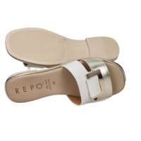 Sandales plates ouvertes en satin pour femme Repo, doublure textile unie, beige, taille 37, talon bas, à enfiler