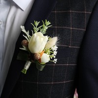 Ensemble de boutonnières de marié pour hommes, fleurs artificielles de mariage, Corsages pour mariage, costume de fête